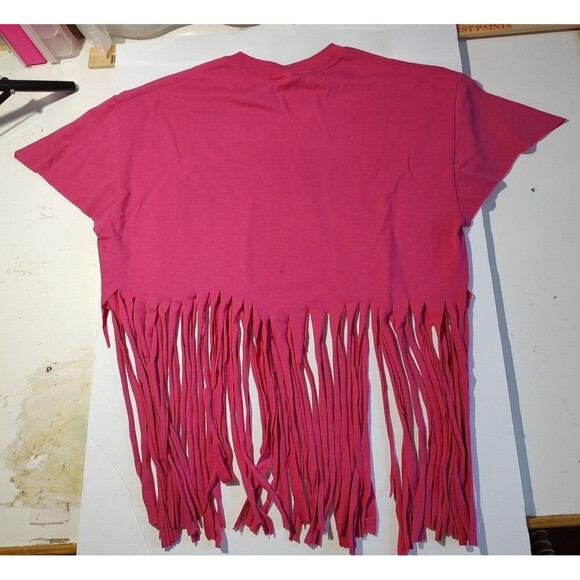 Cheetah basketball Tshirt bright red fringed tee shirt, hippie, M Delta Custom - Picture 5 of 6